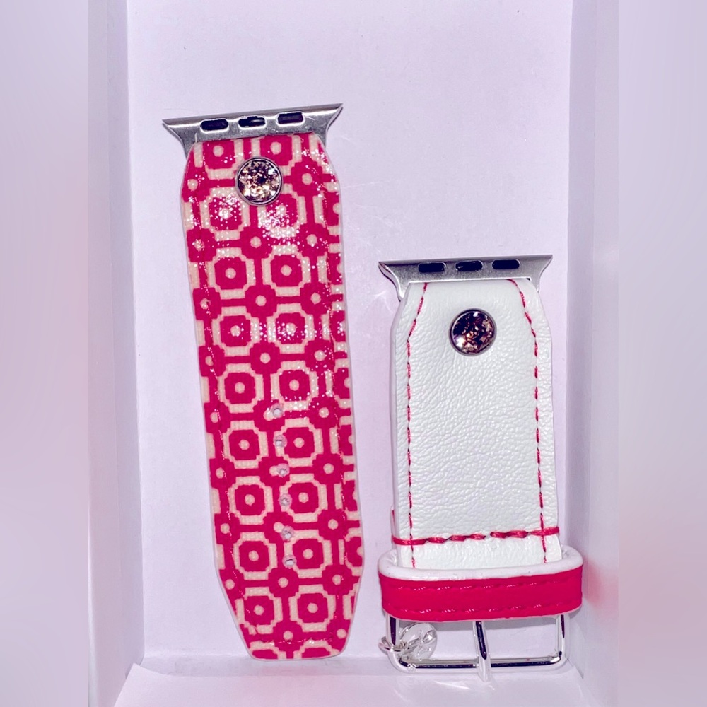 Upcycled Tory Burch, pink and white flowers leather Apple Watch band